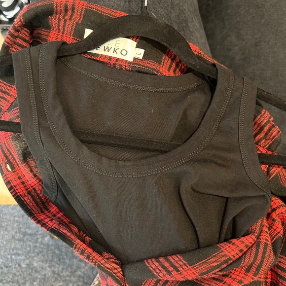 Kate Hewko Black / Red Plaid Long Shirt / Mini Dress w/ attached tank - Size L - Picture 10 of 13